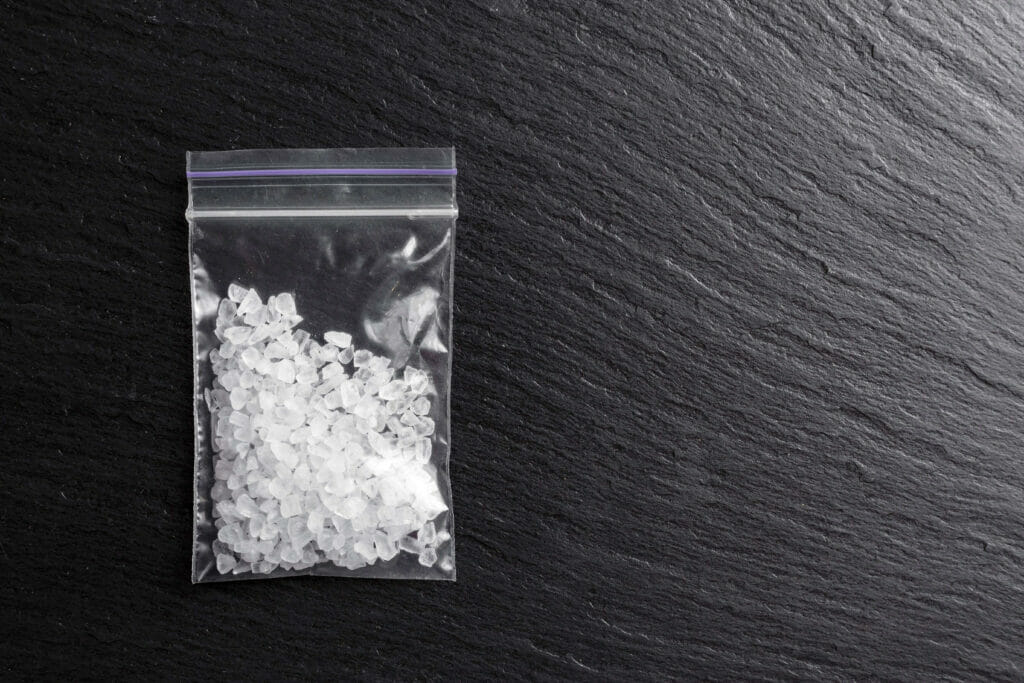 a bag of meth on a table