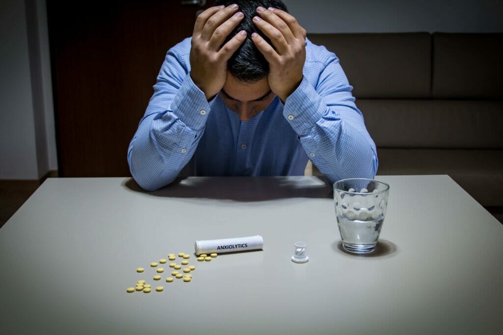 anxious man addicted to taking benzodiazepines