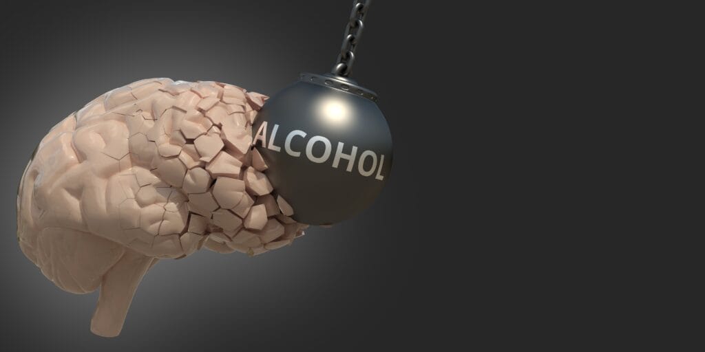 wrecking ball with alcohol text damaging a brain